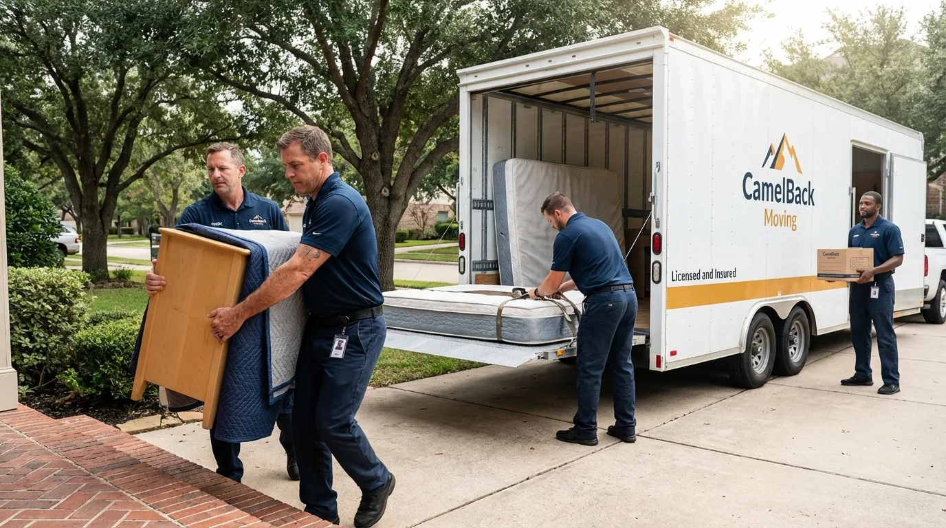 Crew loading residential truck for cross-state move from Groton, SD