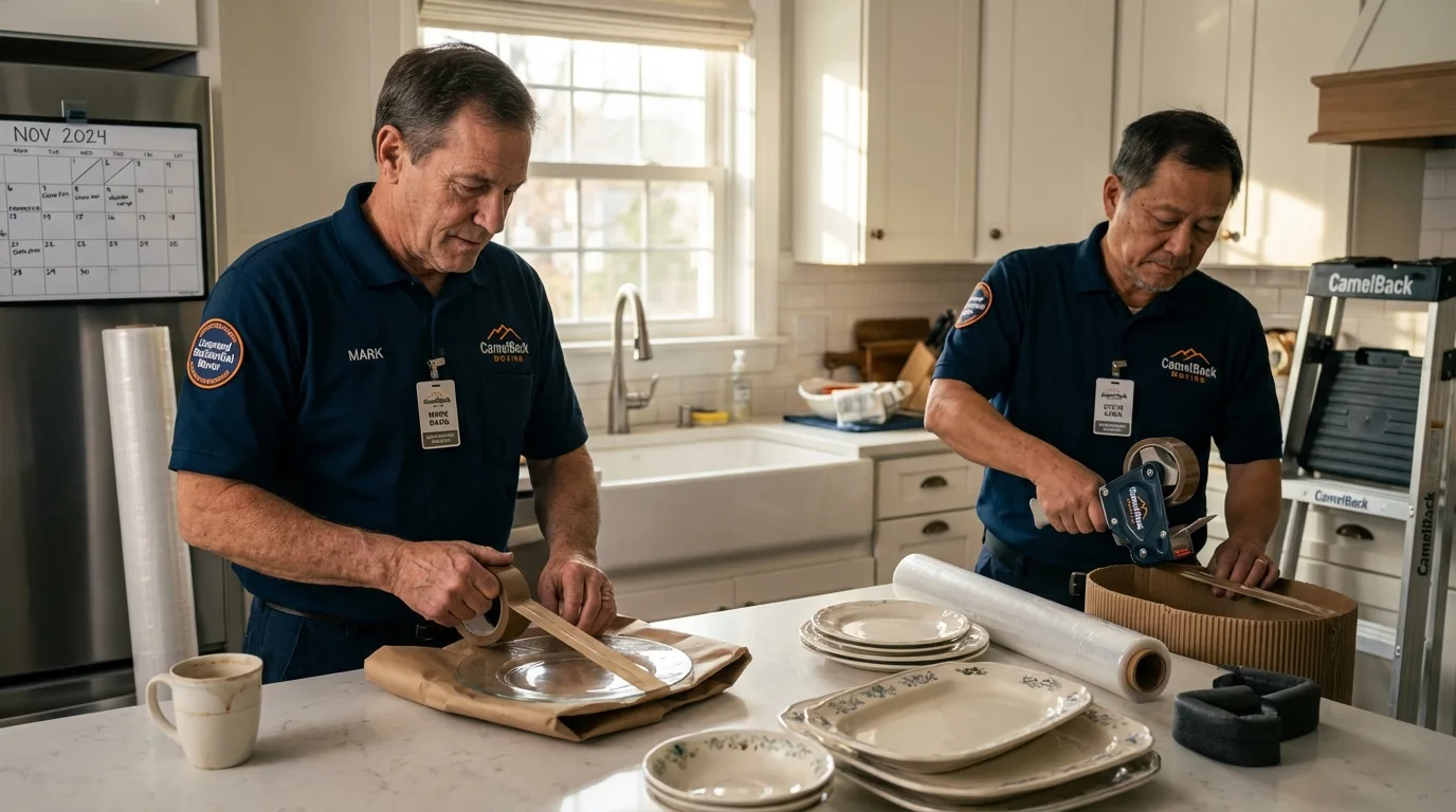 Professional crew packing kitchen dishware in Groton, SD